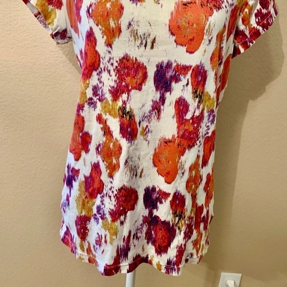 Daisy Fuentes Top Large Cream Orange Purple Gold Abstract Floral Cotton - Picture 4 of 14